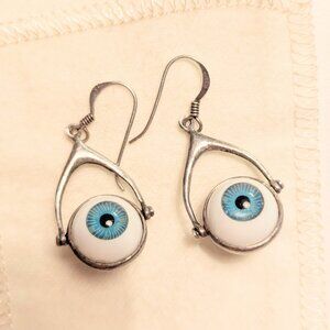 Vintage sterling silver spinner articulating eyeball earrings ~ 3D evil eye <3